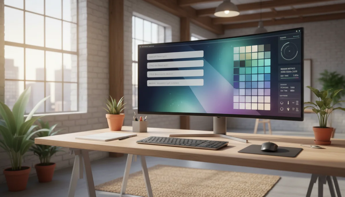 A computer workspace showing software for AI image generation and digital creative design.