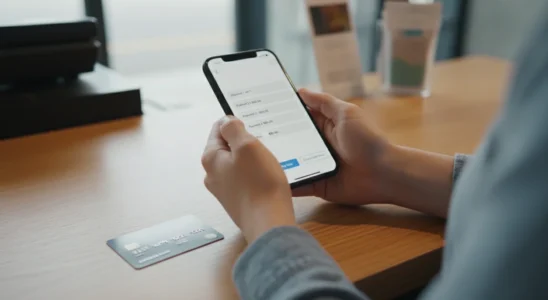 Shopper reviewing split payment options on a smartphone at checkout