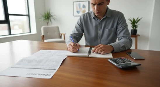 A consumer reviewing credit card statements and preparing to call their bank to request a lower interest rate.